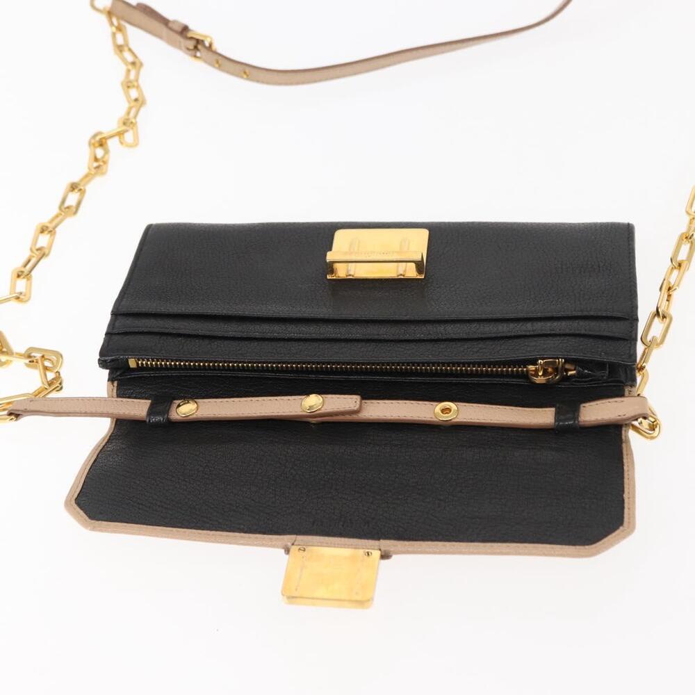Miu Miu Chain Wallet Leather Beige Black gold Auth bs29776 - Picture 9 of 16